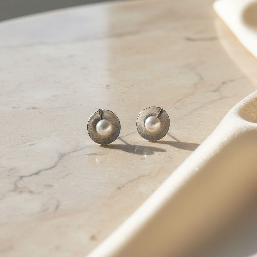 Laevie Gaia Textured Shell & Pearl Stud Earrings