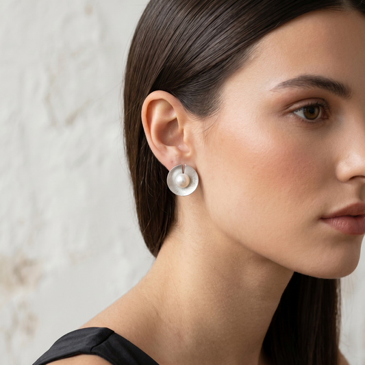 Laevie Gaia Textured Shell & Pearl Stud Earrings