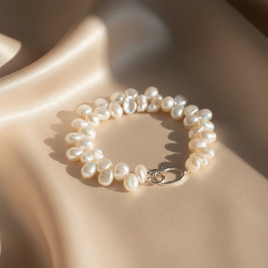 Laevie Flora Keshi Petal Pearl Bracelet with Organic Statement Clasp