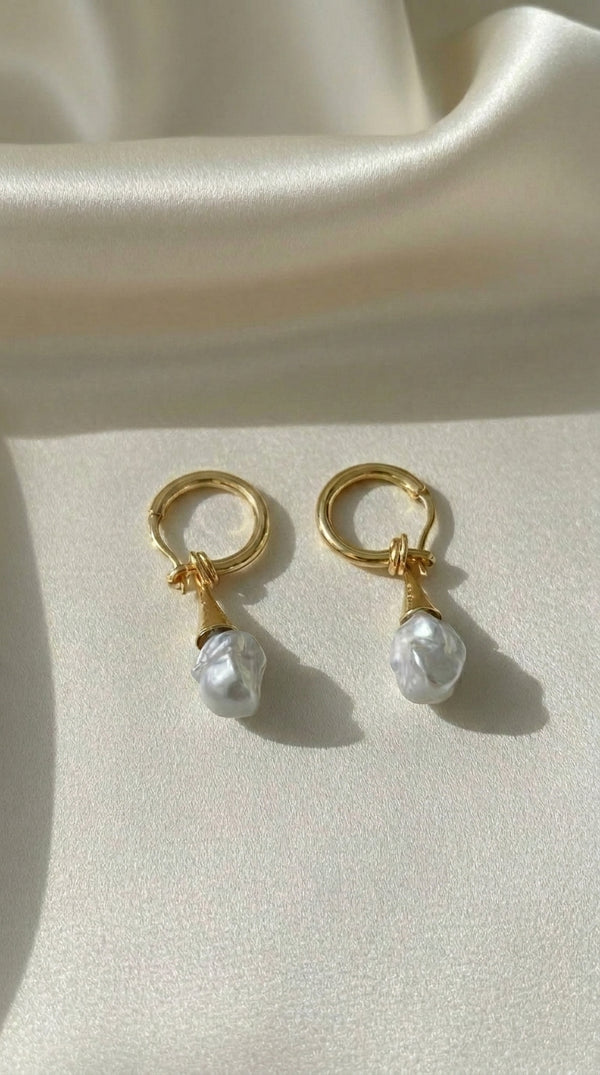 Laevie Athena Baroque Pearl Drop Hoop Earrings