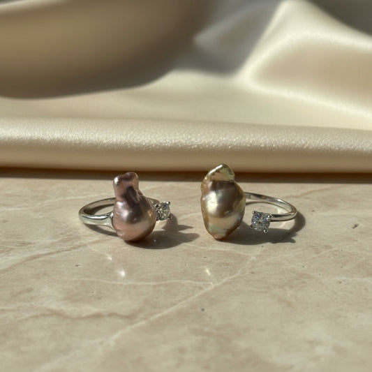 Laevie Celeste Baroque Pearl & Crystal Open Ring