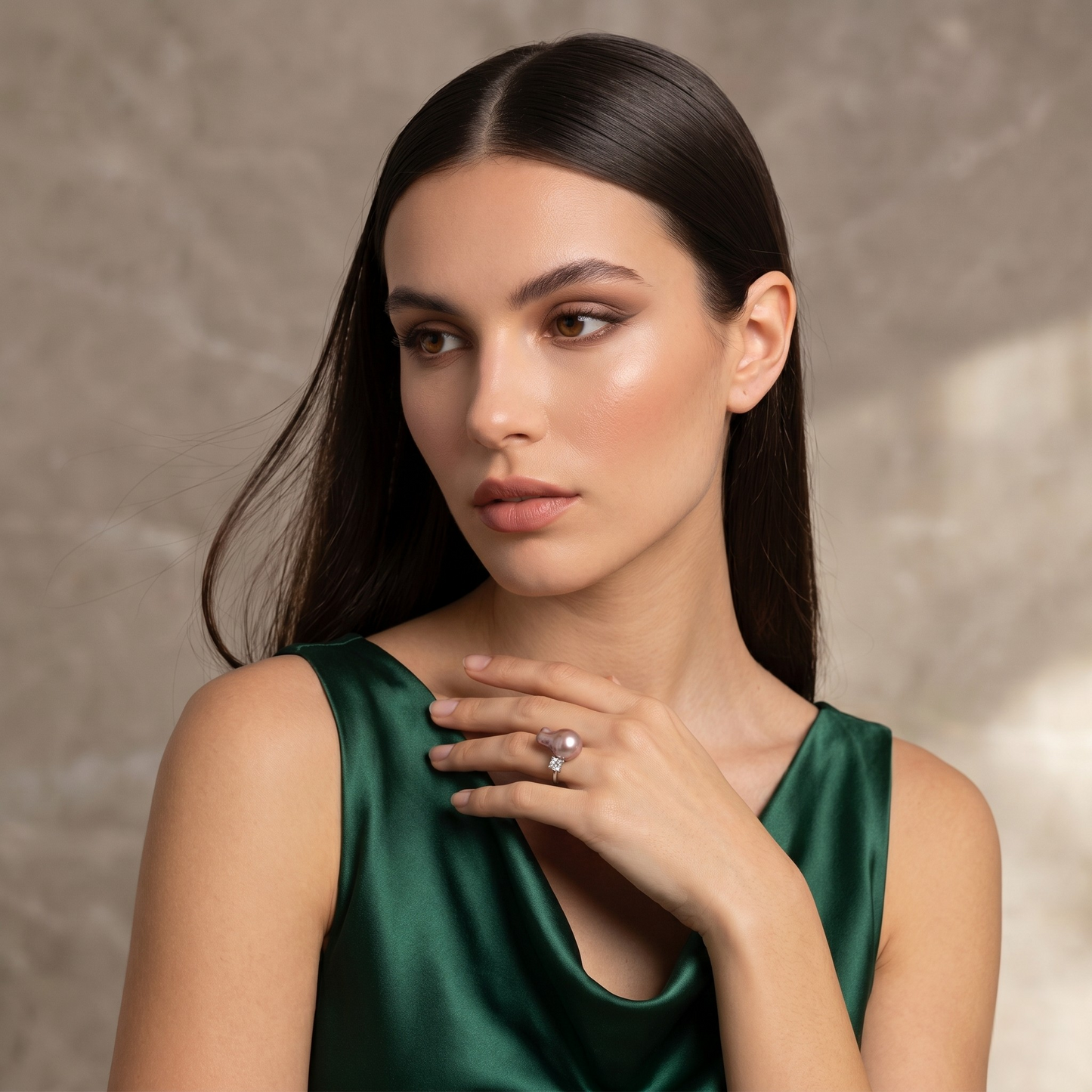 Laevie Celeste Baroque Pearl & Crystal Open Ring