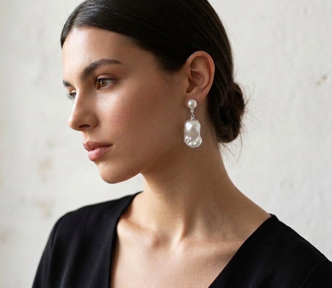 Laevie Elara Baroque Pearl Drop Earrings in Sterling Silver