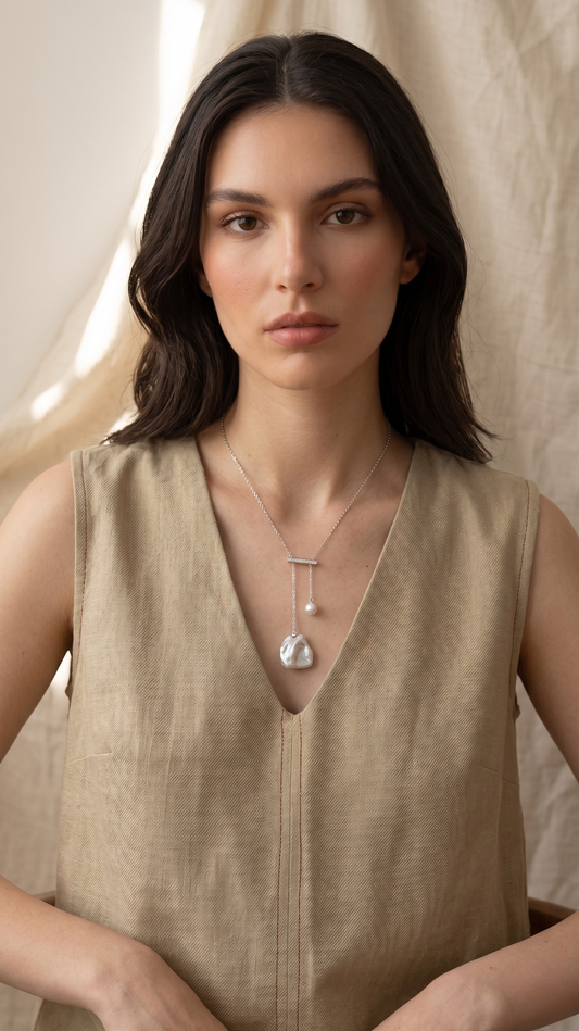 Laevie Libra Balance Bar Pearl Y-Necklace