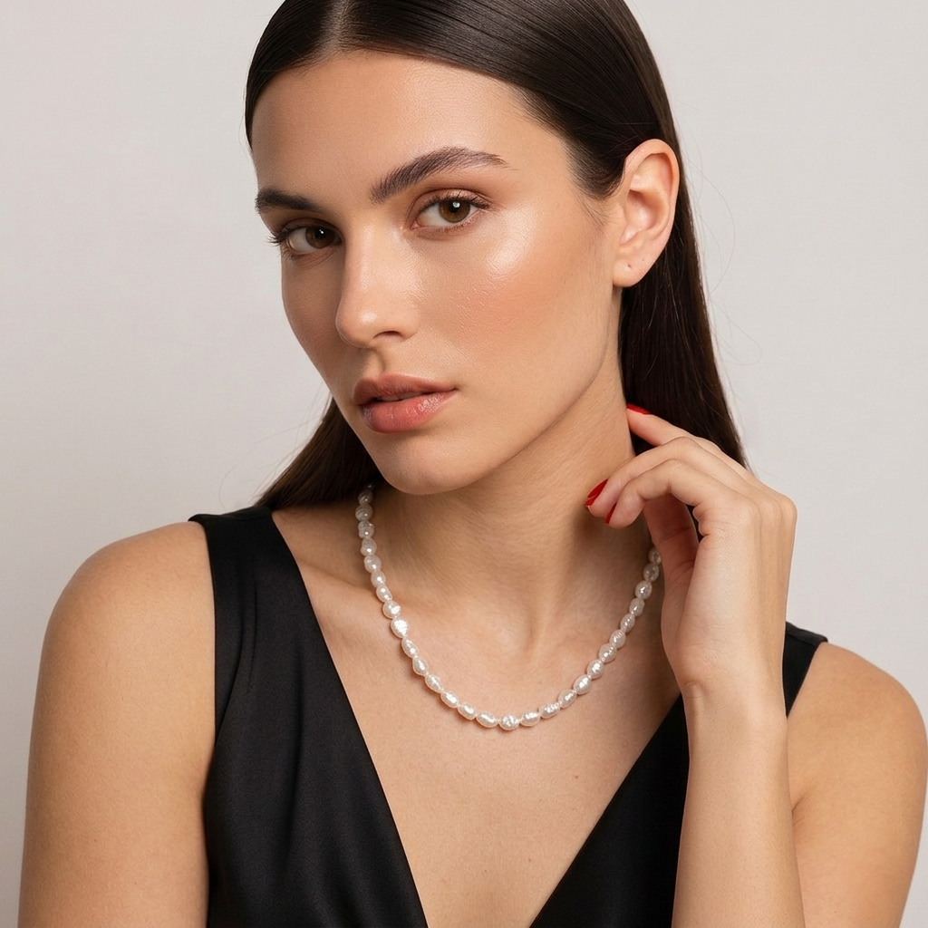Laevie Lyra Delicate Rice Pearl Strand Necklace