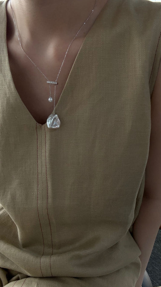 Laevie Libra Balance Bar Pearl Y-Necklace