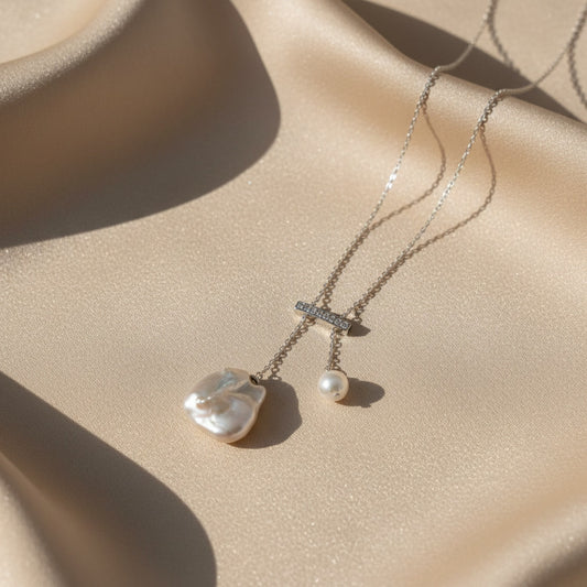 Laevie Libra Balance Bar Pearl Y-Necklace