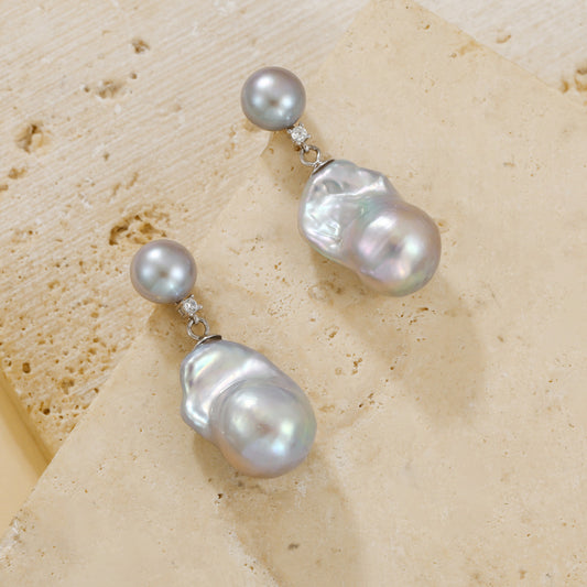 Laevie Luna Grey Baroque Pearl Drop Earrings