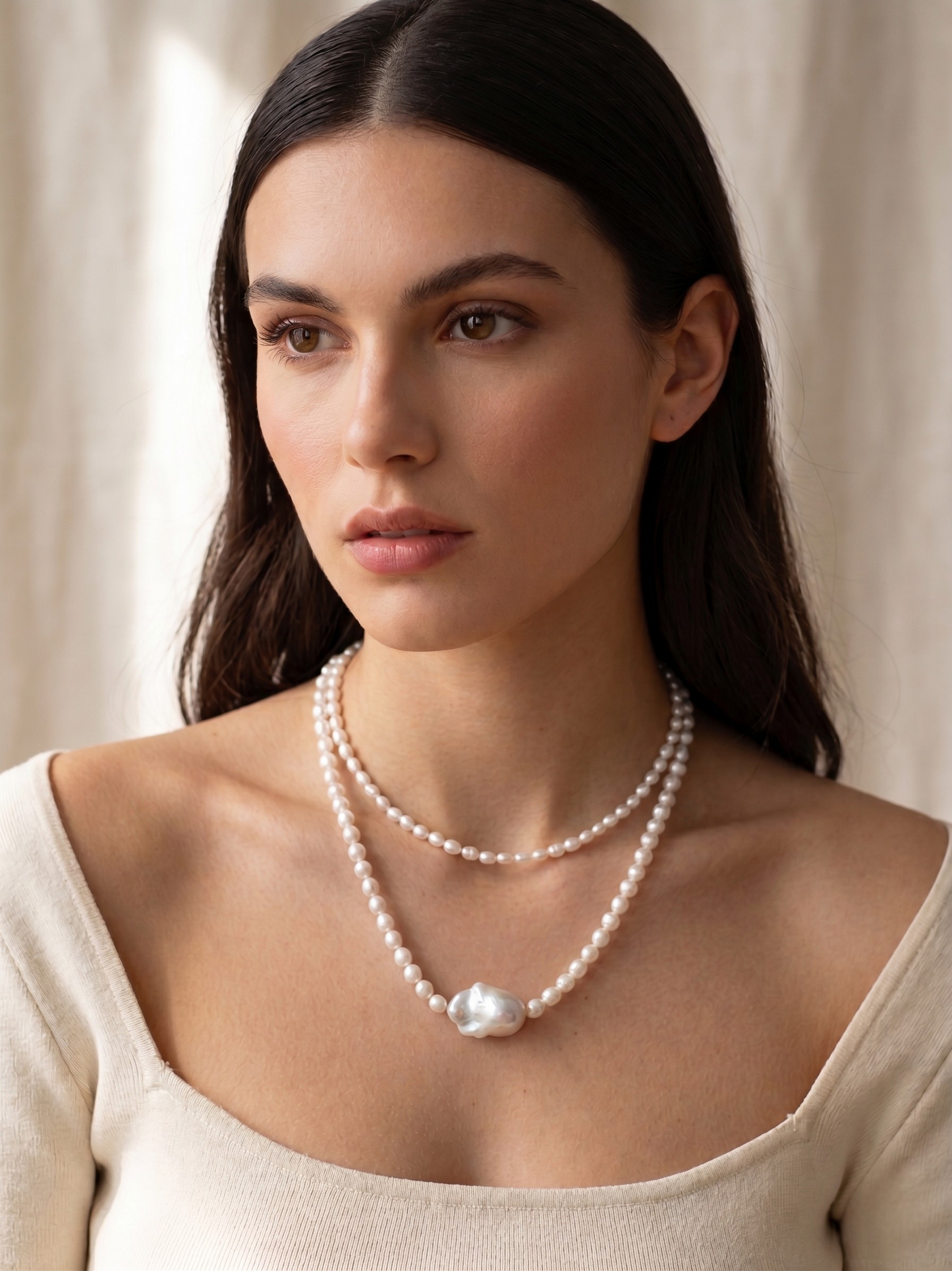 Laevie Seraphina Double-Layer Baroque & Seed Pearl Necklace