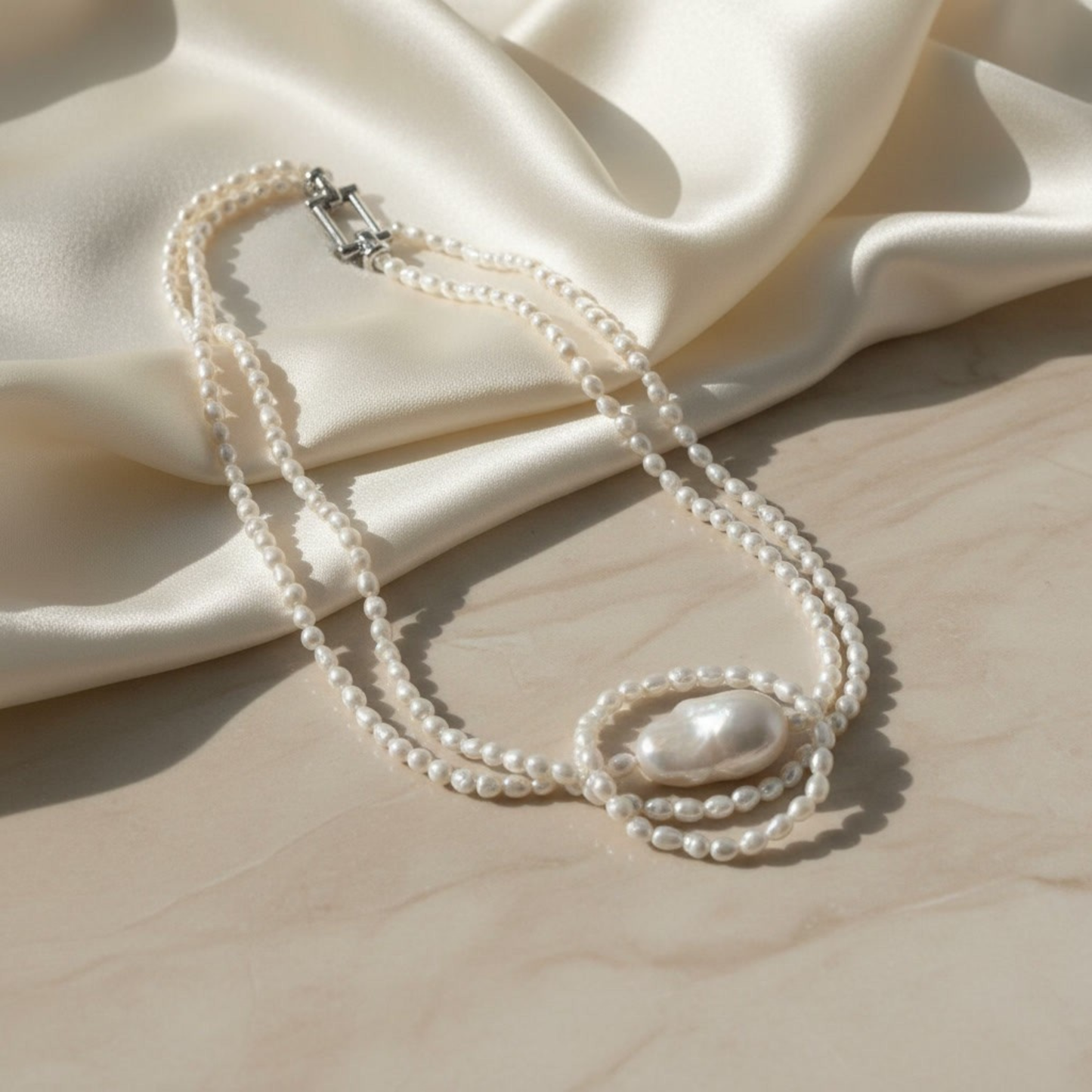 Laevie Seraphina Double-Layer Baroque & Seed Pearl Necklace