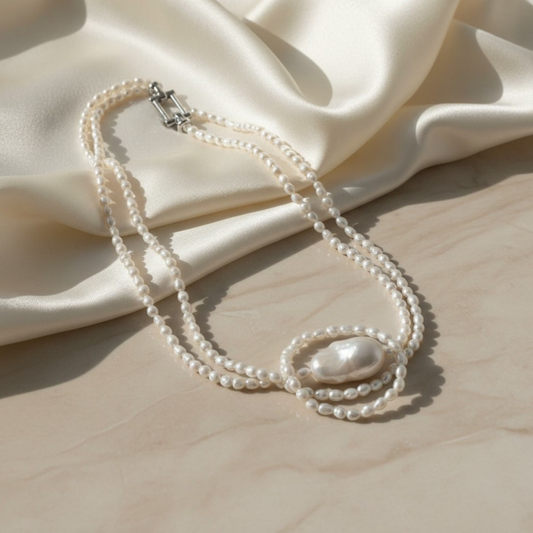 Laevie Seraphina Double-Layer Baroque & Seed Pearl Necklace