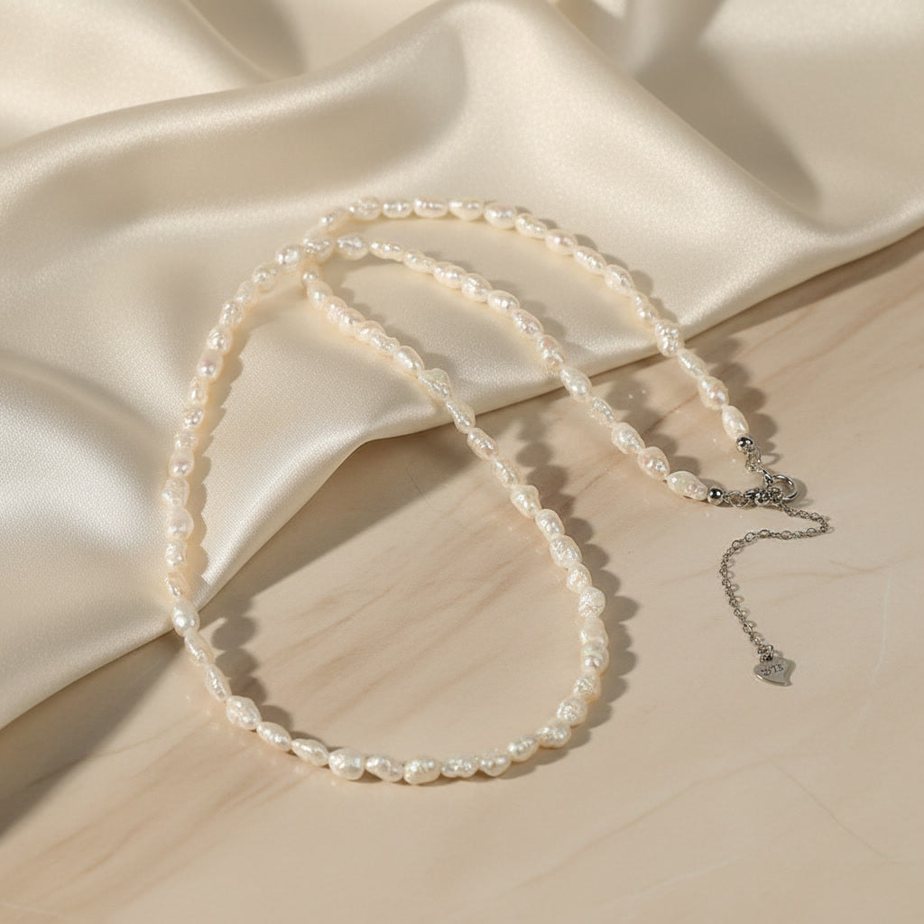 Laevie Lyra Delicate Rice Pearl Strand Necklace