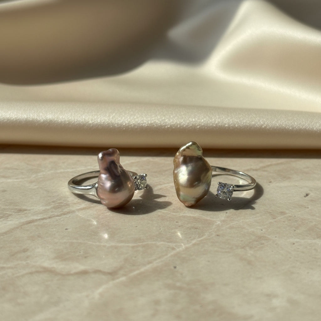 Laevie Celeste Baroque Pearl & Crystal Open Ring