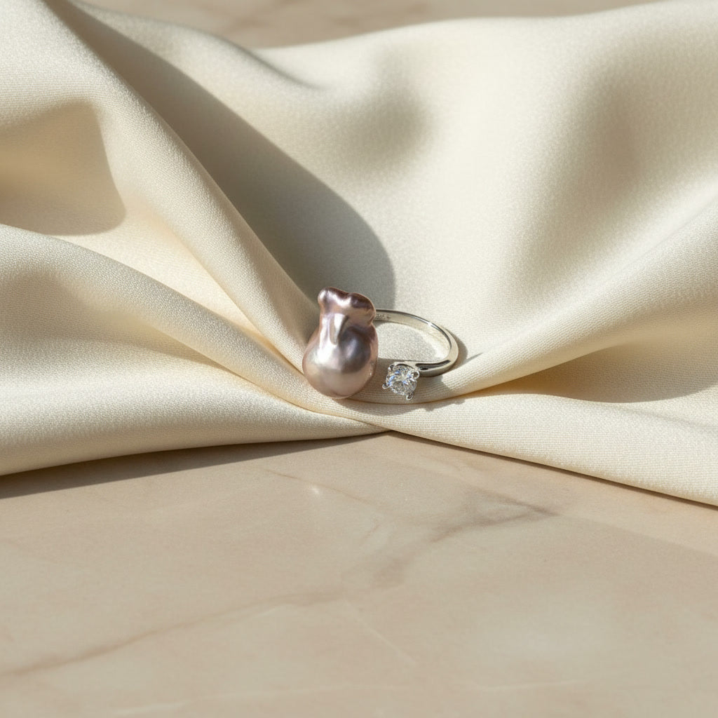 Laevie Celeste Baroque Pearl & Crystal Open Ring