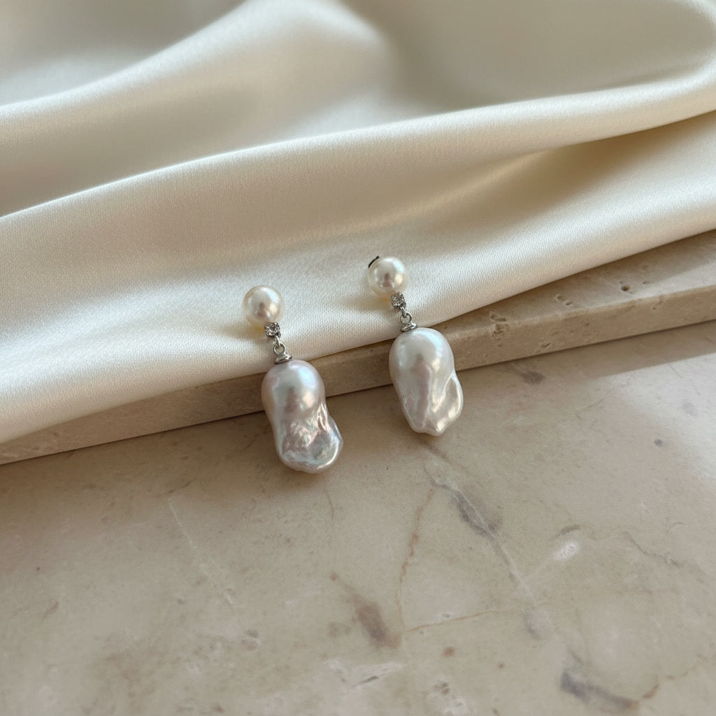 Laevie Elara Baroque Pearl Drop Earrings in Sterling Silver