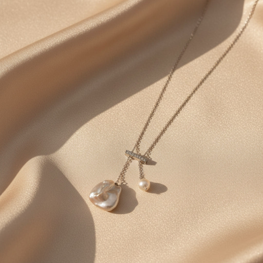 Laevie Libra Balance Bar Pearl Y-Necklace