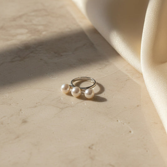 Laevie Trilogy Adjustable Triple Pearl Statement Ring